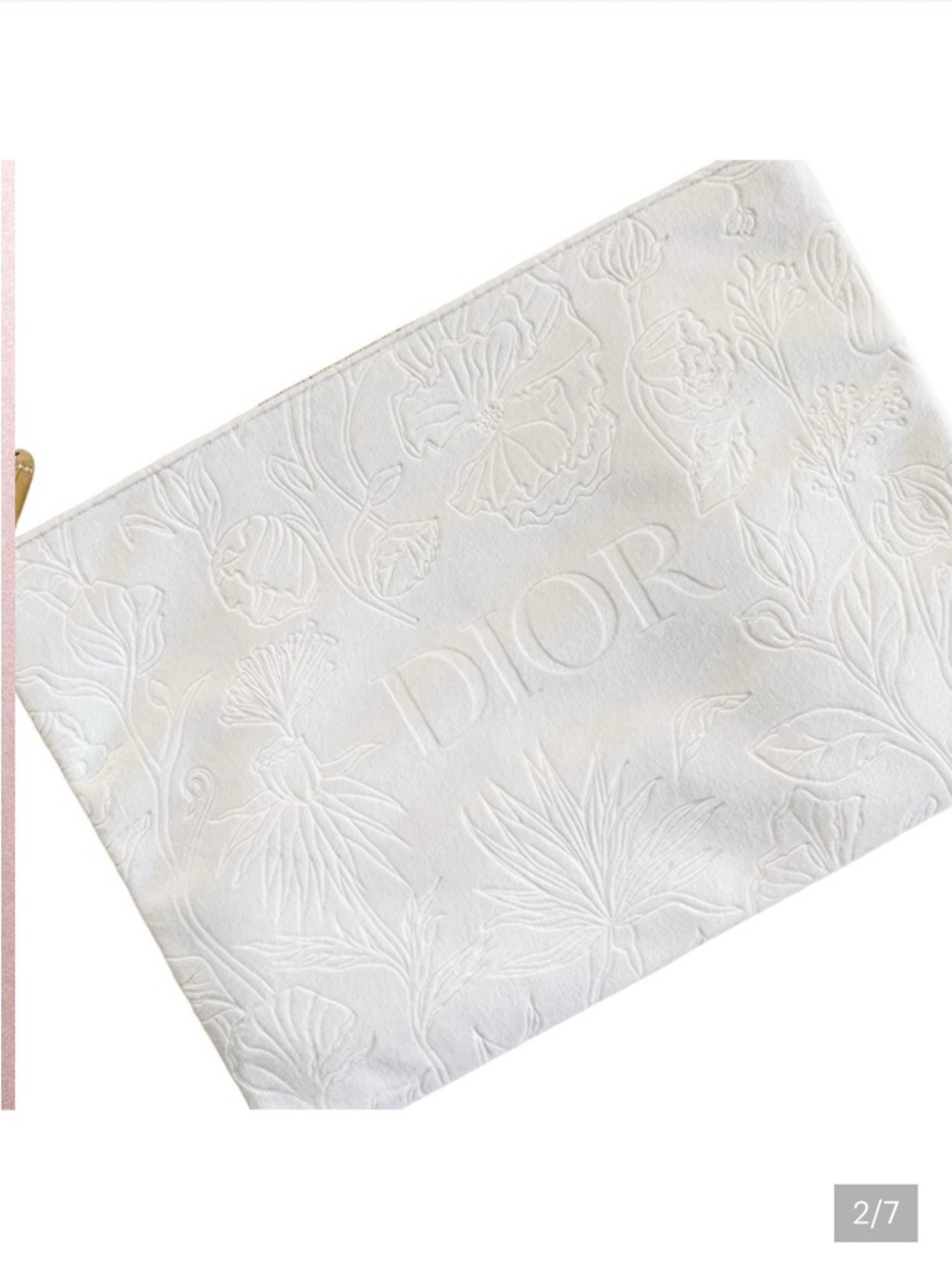 Christian Dior Makeup Pouch Clutch Bag Embossed Floral in White - Picture 2 of 6